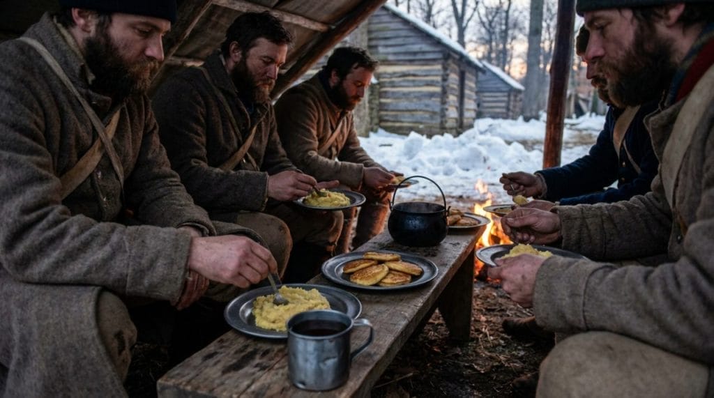 Continental Army winter dinner camp at Valley Forge