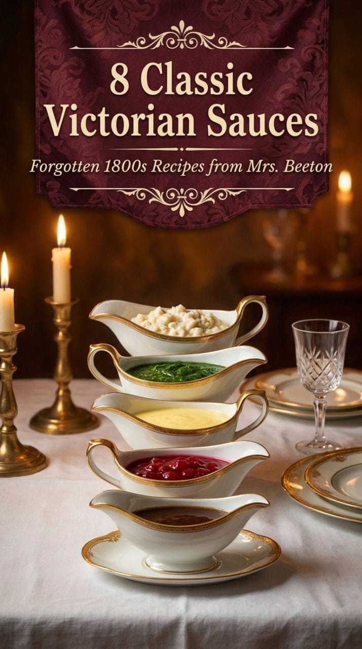 Victorian sauces and condiments arranged on a table